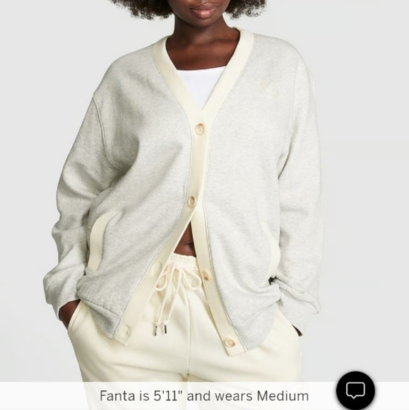 VS PINK PREMIUM FLEECE BOYFRIEND CARDIGAN sweater grey L - Picture 3 of 6